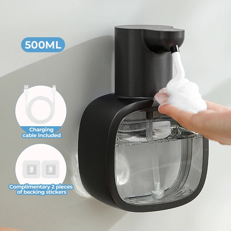 New Wall Mounted Automatic Soap Dispenser Foam Smart Hand Washing Machine 500ml Liquid Rechargeable Bathroom Induction Sensor
