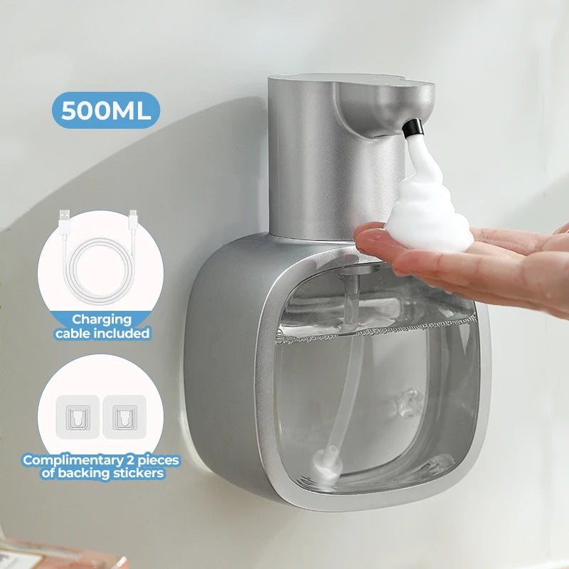 New Wall Mounted Automatic Soap Dispenser Foam Smart Hand Washing Machine 500ml Liquid Rechargeable Bathroom Induction Sensor